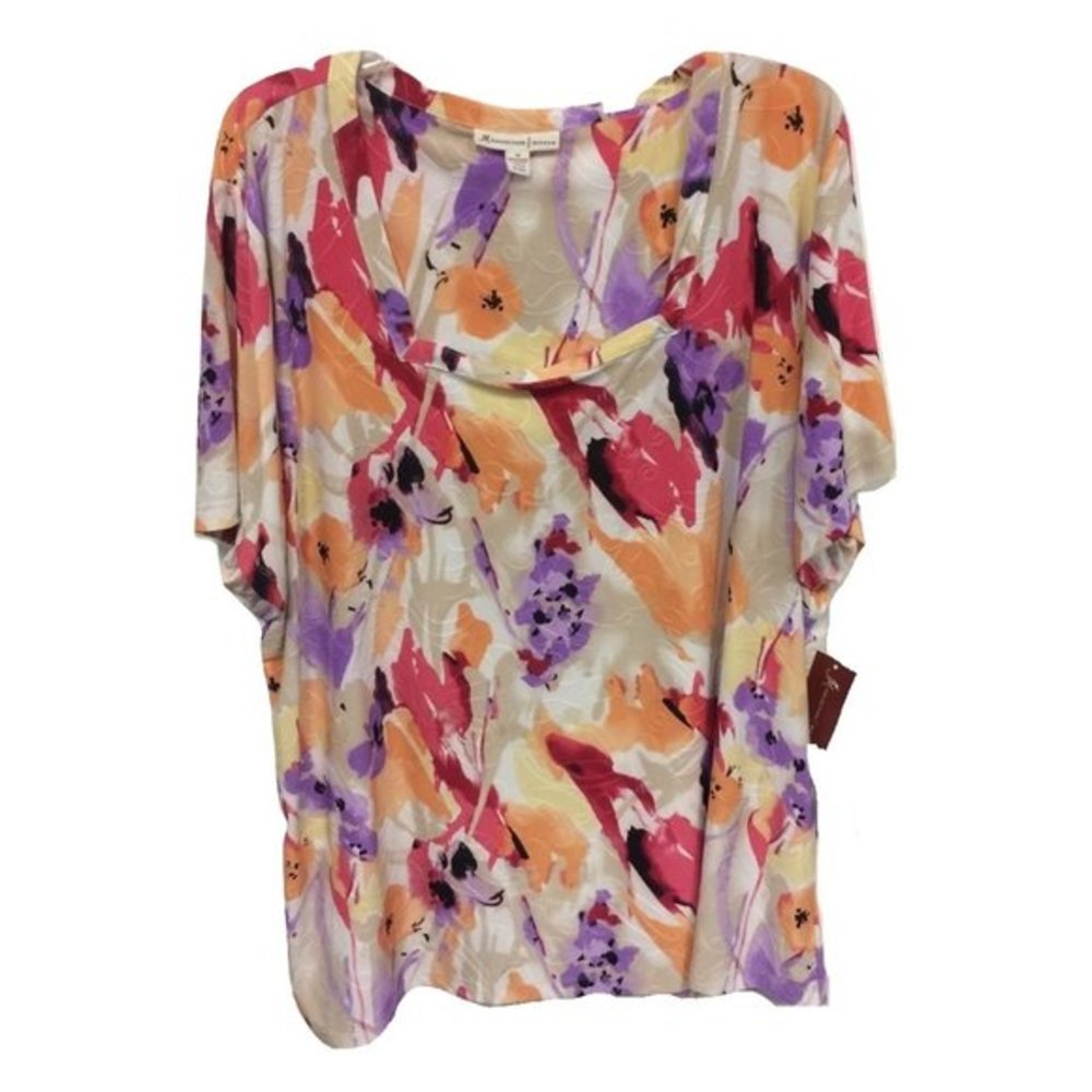 NWT JM Collection Plus Size 3X Silky Floral Blouse